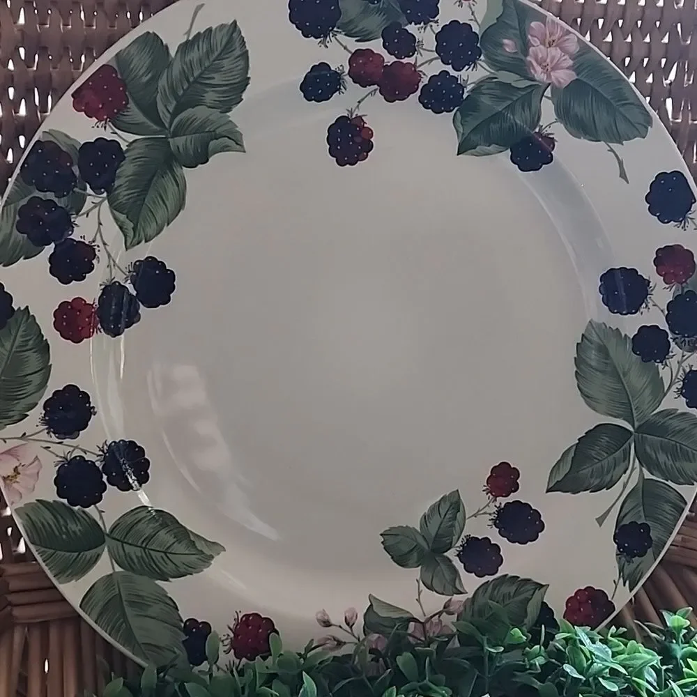 Vintage Stoneware Berries & Florals Plate Discontinued Cottage Core